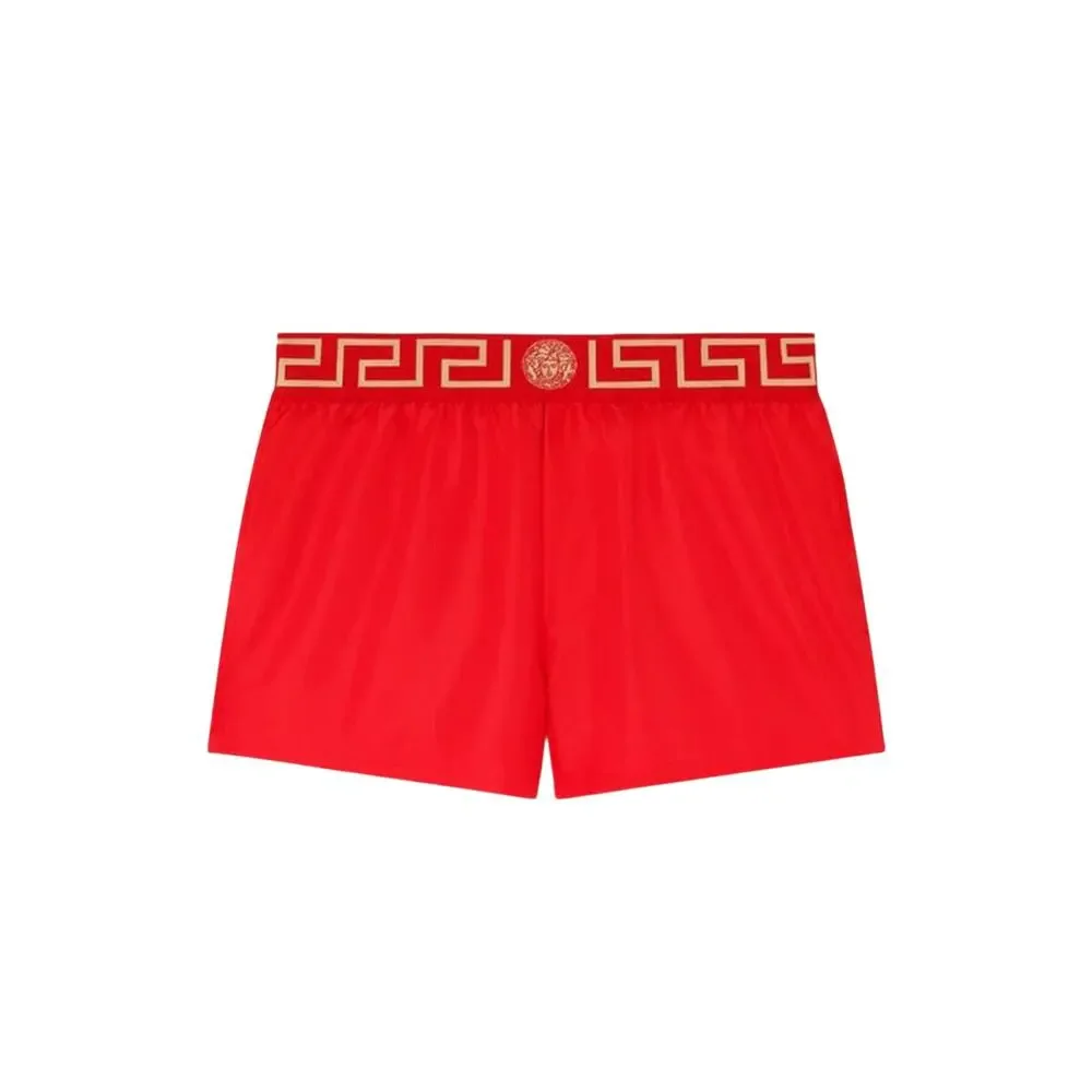 NWT Versace Greca Border Swim Shorts IT 8 US 2XL Red Medusa Logo Elastic Waist
